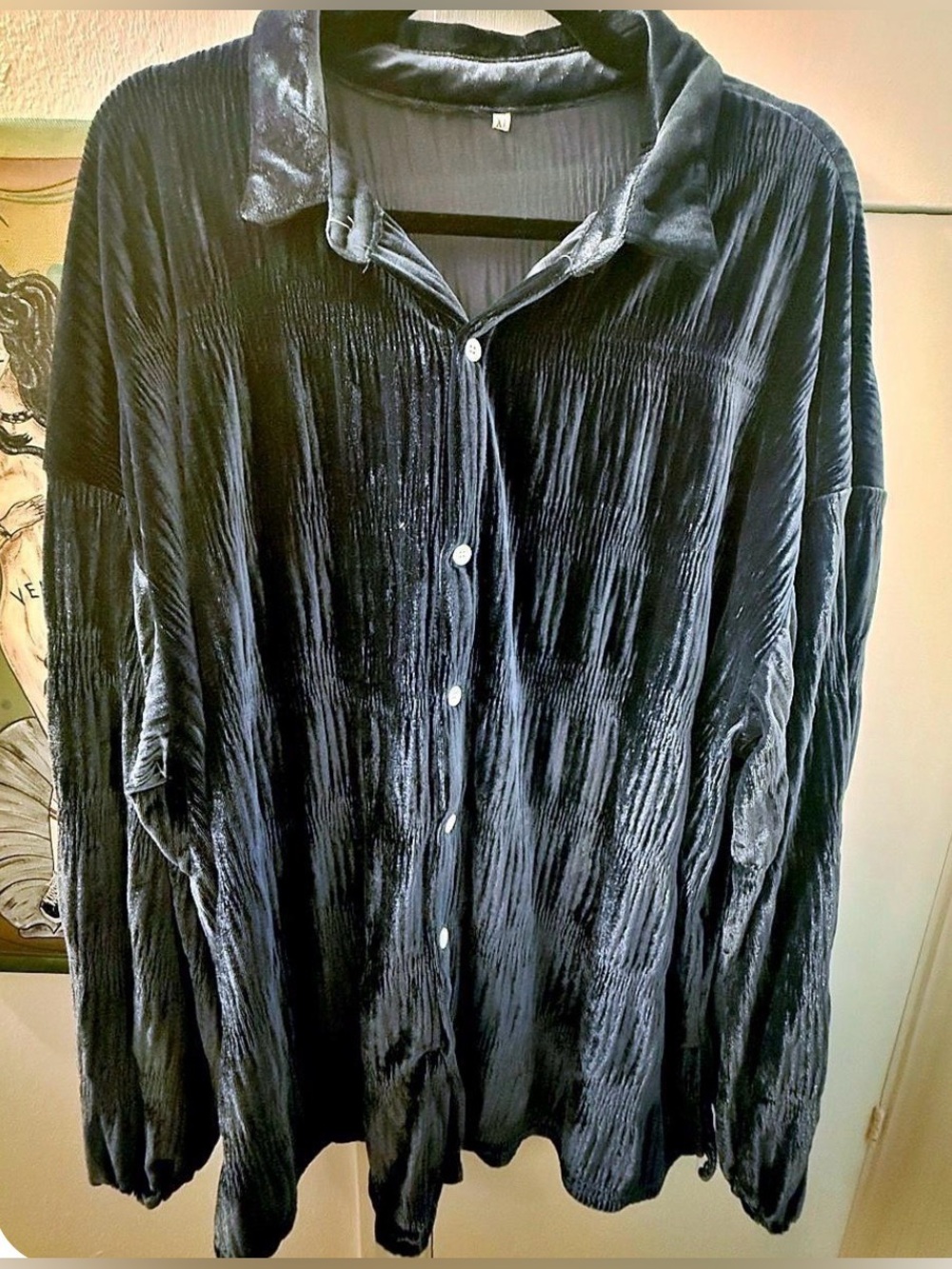 Whimsygoth Blue velvet button-up blouse